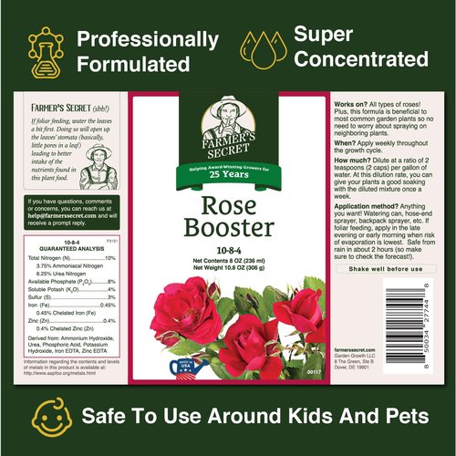 Farmer's Secret Rose Booster Fertilizer - Super Concentrated 8oz for Vibrant Blooms & Healthy Growth