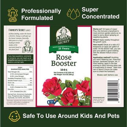 Farmer's Secret Rose Booster Fertilizer - Super Concentrated 8oz for Vibrant Blooms & Healthy Growth