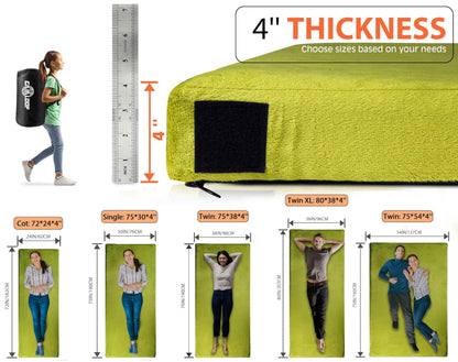 GAIALOOP 4 INCH Thick Memory Foam Camping Mattress, Roll Up Floor Sleeping Mat Camp Cot Mattress Pad Travel Camping Couch Bed for Guest Adults Side Sleepers [Full:75 * 54 * 4"]