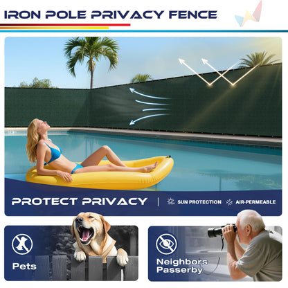 Windscreen4less Outdoor Privacy Fence Screen, 6'x12' Freestanding Privacy Fencing Set with Iron Poles and Ground Spikes, UV Resistant Mesh Cover Garden Pet Fencing for Backyard Patio Pool, Green