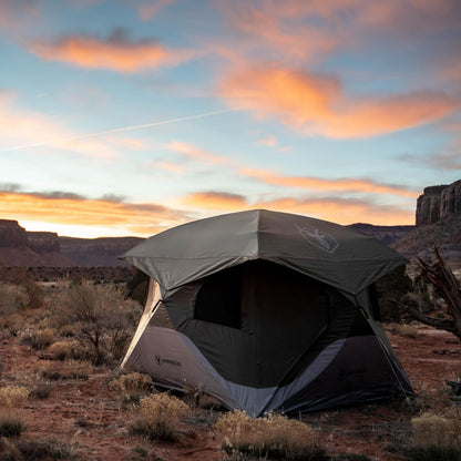 Gazelle Tents™ T4 Hub Tent with Overland Kit, Easy 90 Second Set-Up, Waterproof, UV Resistant, Removable Floor, All-Terrain Stakes, Duffle Bag, 4 Person, Alpine Green/Slate, 94" x 94" x 78", GK917