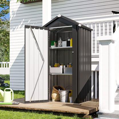 Aoxun Vertical Metal Tool Cabinet 2.5x2FT, 21 Cu.Ft Weatherproof Outdoor Storage Shed with Floor & Adjustable Shelves, Space-Saving Design for Garden, Garage, Patio