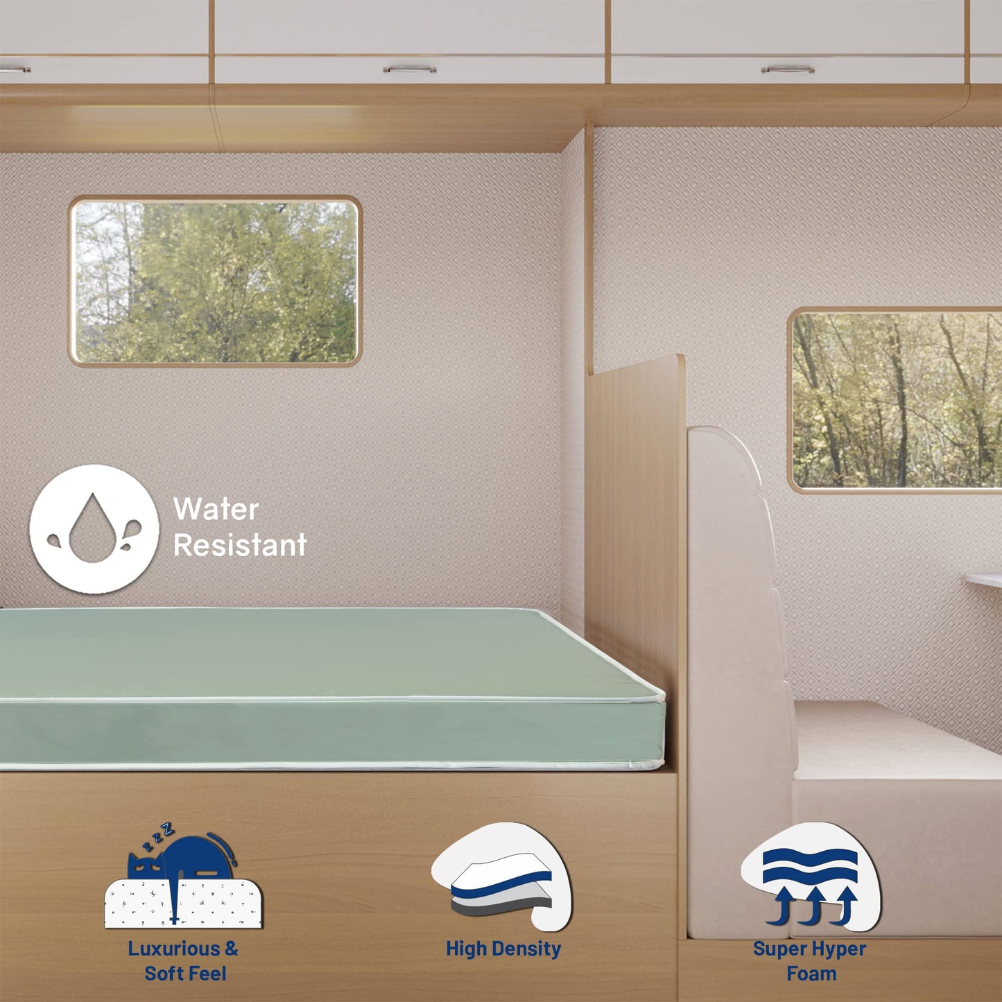 Greaton, 6-Inch Gel Memory Foam RV Mattress Replacement with Vinyl Cover, Medium Firm & Waterproof, Travel Camper Trailer Truck and Bunk, Pressure-Relief Support, Made in USA, Short Queen