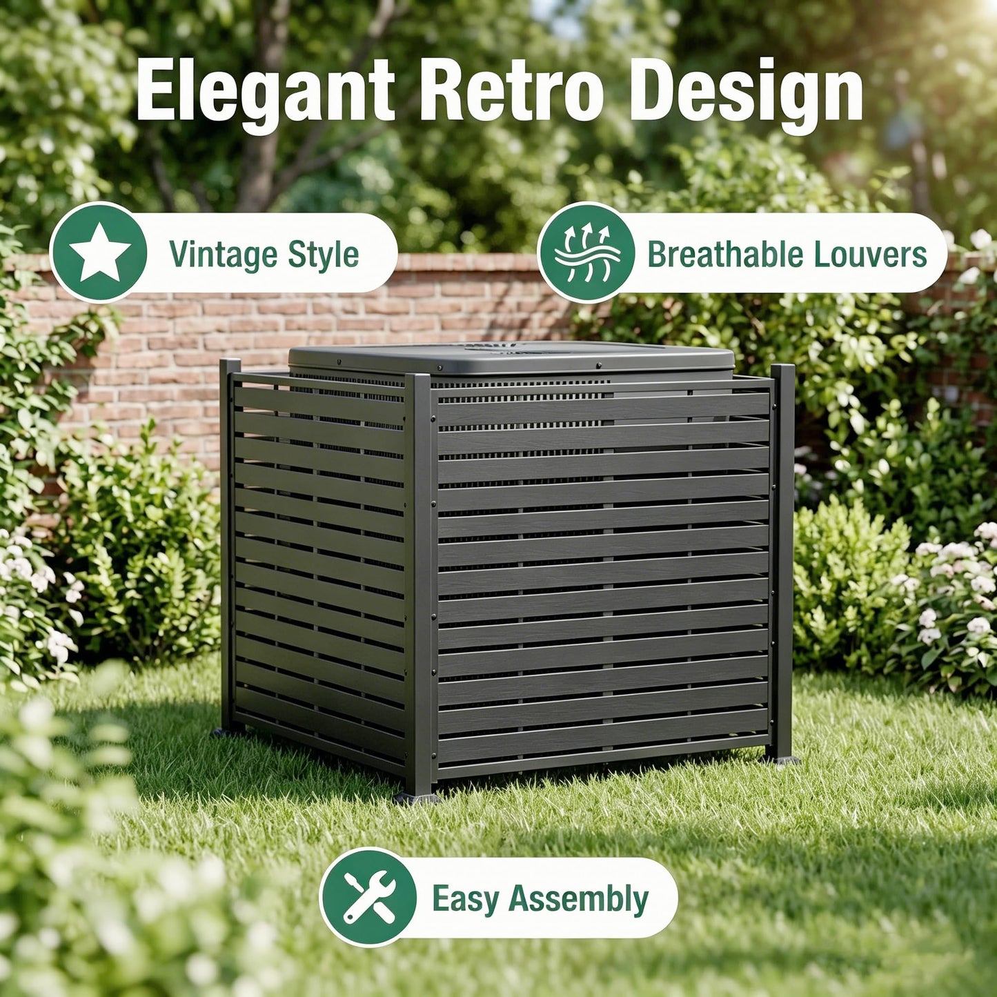 Trygoal Air Conditioner Fence Panels, 38" W x 39" H Pool Equipment Enclosure, Fence to Hide Trash Cans, Outdoor AC Unit Hider, Horizontal HDPE Privacy Fence, Outdoor Privacy Screens, Black