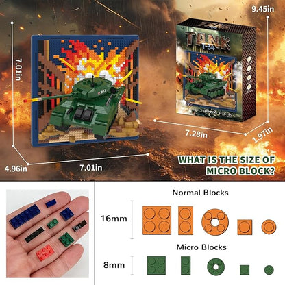 Military Tank 3D Wall Art Micro Mini Building Blocks Set WW2 T-34 Tank Collection Display Model &amp Wall Decor No Compatible with Lego Great Army Vehicle Toy Gift for Adults Teens 14+ (1430 PCS)