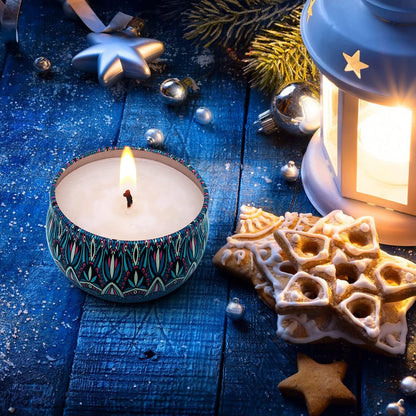 Bohemian Scented Candle for Christmas Thanksgiving Housewarming Gift, Set of 9 2.2oz Aromatherapy Candle for Stress Relief, Bohemian Tin Candle