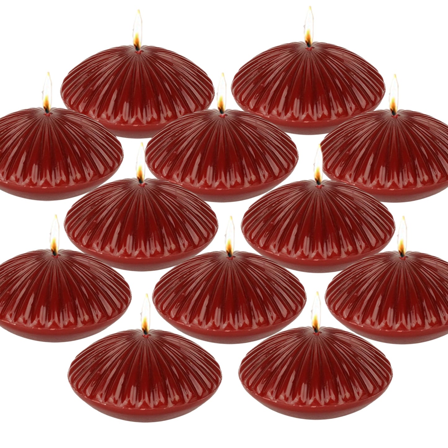 LPUSA 10 Hour Burgundy Floating Candles Large 3"，Unscented Romantic Tealight Ribbed Candles for Cylinder Vases，Centerpieces at Wedding, Party, Pool, Holidays, Set of 12