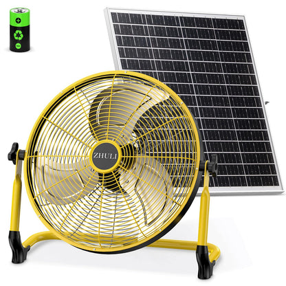 ZHULI 18" Solar Fan, Portable Battery Operated Floor Fan, Rechargeable Cordless Camping Fan, 40W Solar Panel, Hi-Velocity Brushless Motor, Metal blade, USB Phone Charge, 8~60H Runtime, Quiet, Wireless