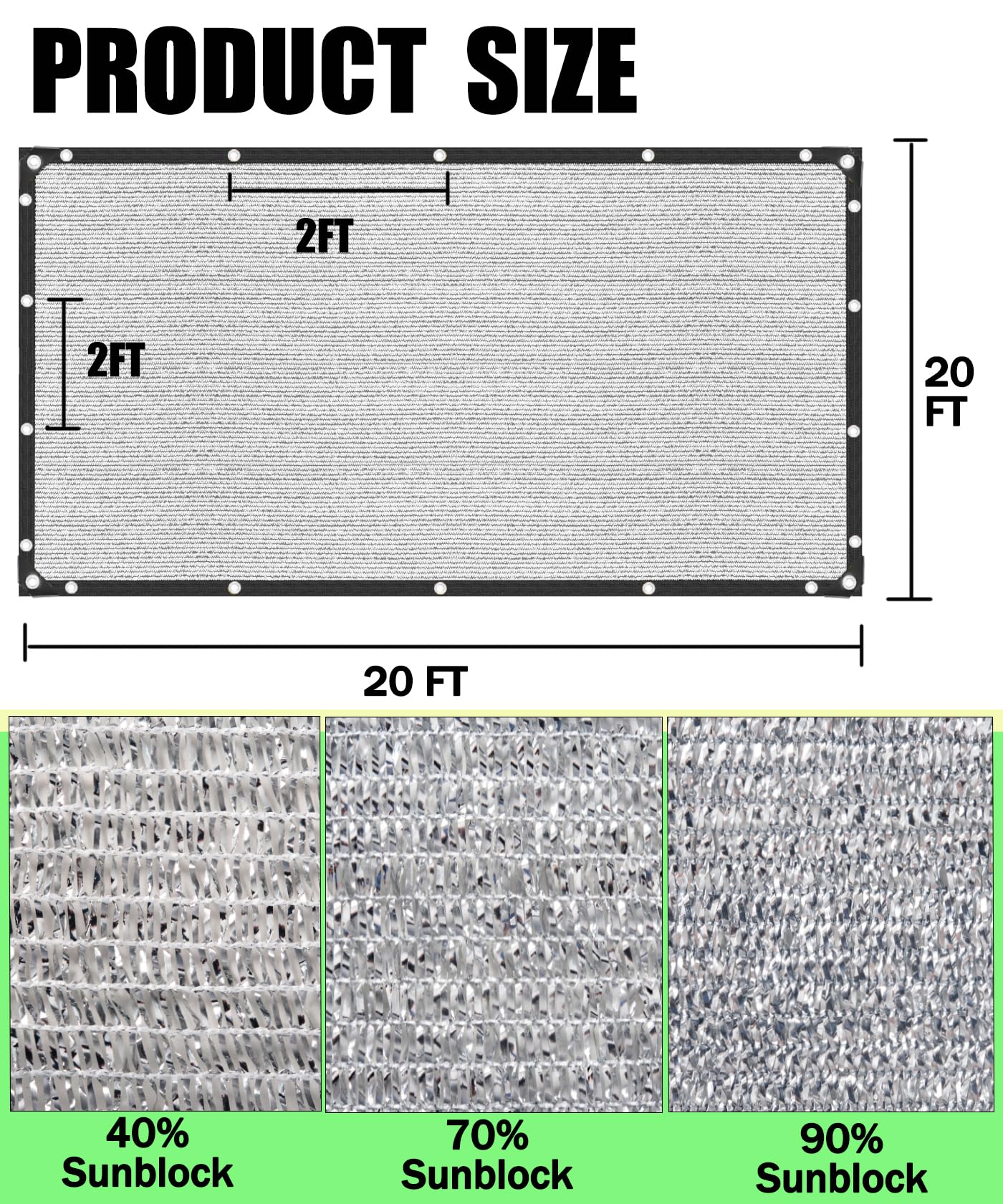 70% Aluminum Shade Cloth for Garden 20 FT x 20 FT, Durable Mesh Silver Tarps with Grommets and Ball Bungee,Reflective Sun Shade Net Cover for Pet Shade, RV & Car Shades, Patio, Pergola, Plants, Pools