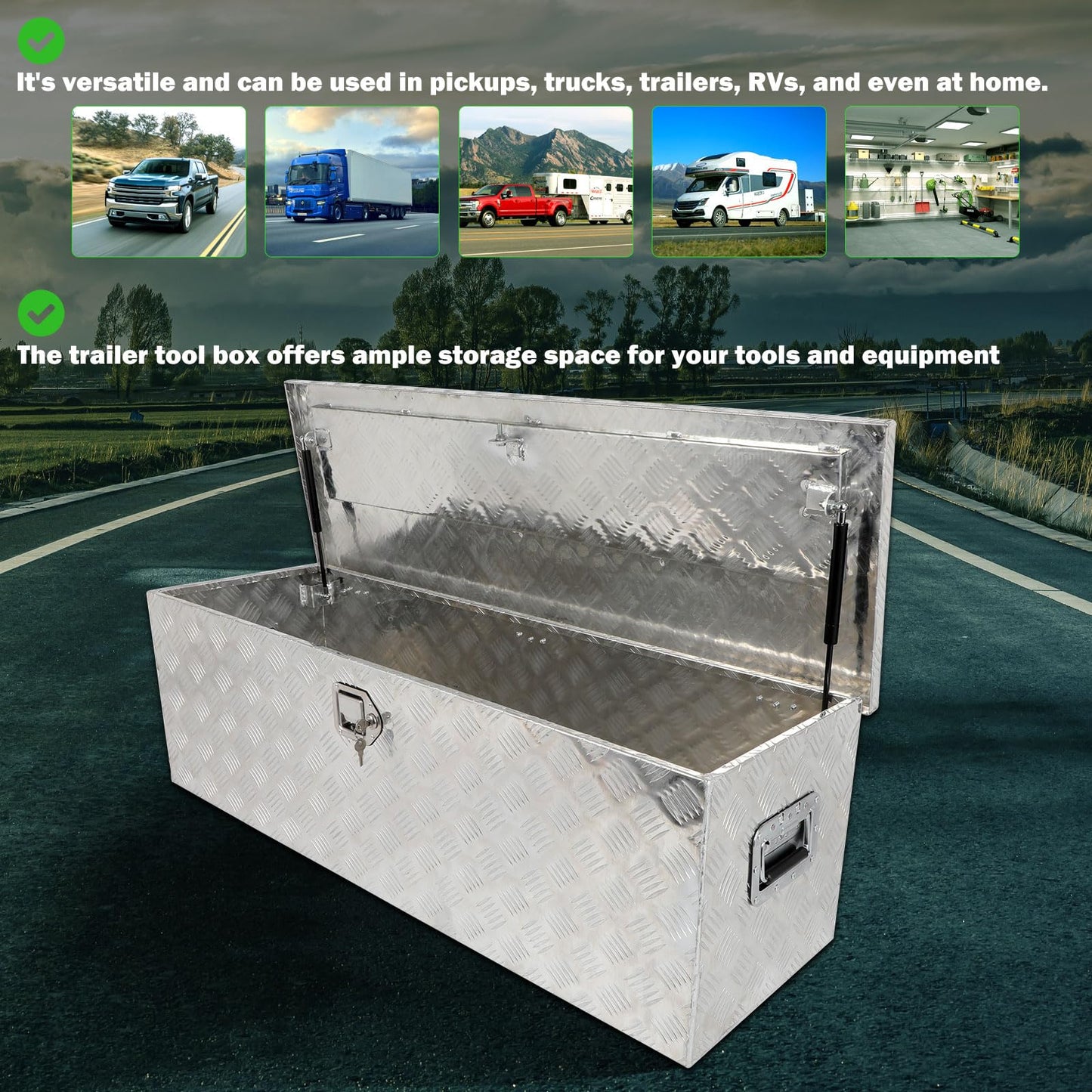 SCITOO 49 Inch Aluminum Diamond Plate Truck Bed Tool Box,Heavy Duty Crossover Storage for Most Full Size Pickups,Lockable Weatherproof Chest,Fits 49" Truck Beds,Easy Access to Load and Unload