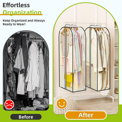 LANDNEOO 6 Pack Clear Garment Bags for Hanging Clothes with Zippers on Double Sides - 10'' Clothes Storage for Coat, Dress, and Fur in Closet - 40'' Long Suit Bags