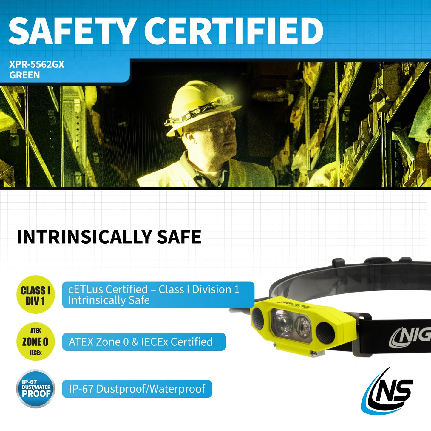 Nightstick XPR-5562GX DICATA Intrinsically Safe USB Low-Profile Dual-Light Headlamp