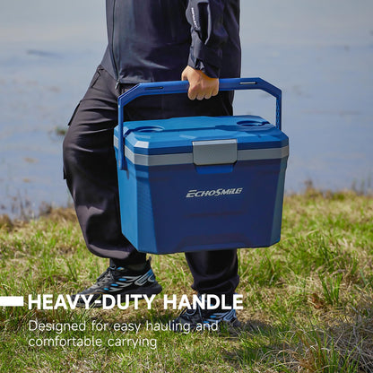 EchoSmile 20 Quart Insulated Cooler, Outdoor Portable Hard Cooler Ice Chest Box w/ 2 Cup Holders, Drain Plug, Bottle Opener, 3-Day Ice Retention for Camping, Beach, and Picnic,Navy