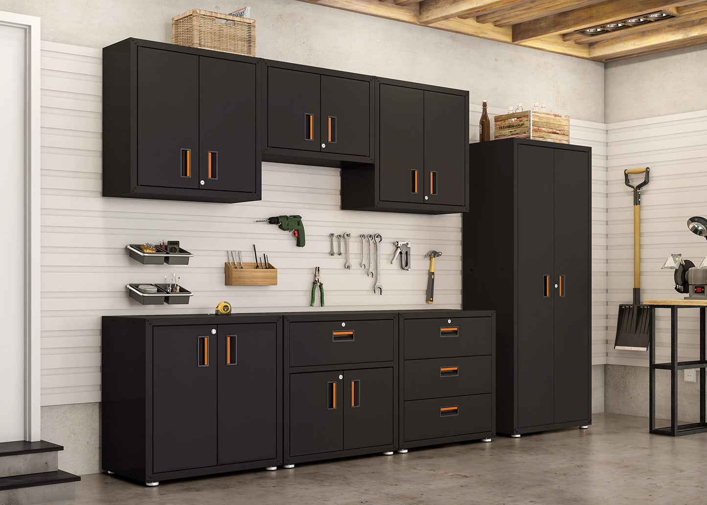itbe Ready-to-Assemble Floating Garage Storage Cabinet - Wall Mount Garage Cabinet w/Lockable 2 Doors, 44 lbs Shelf Capacity, Removable Shelf, Small Steel Metal Cabinet(Black)