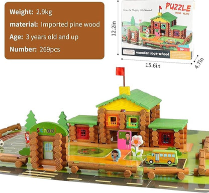 Wondertoys 269 Pieces Real Wood Logs Set Ages 3+ Classic Building Log Gift Set for Boys/Girls– Creative Construction Engineering - Top Blocks Game Kit - Preschool Education Toy