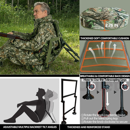 Hunt Quiet Turkey Vest with Seat, Kickstand & 2L Water Bladder, NEXT CAMO G2 Green