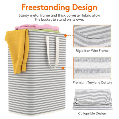 Lifewit 2 Pack Laundry Basket 65L Each, Collapsible Clothes Hamper with Reinforced Handles, Freestanding Waterproof Design for Bedroom and Laundry Room, Grey 130L Total