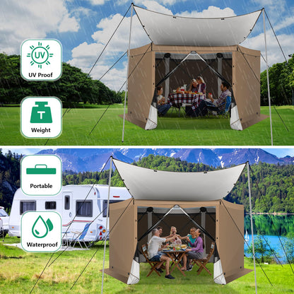 COBIZI 12x12FT Pop Up Gazebo Screen Tent Screen House for Camping, Camping Outdoor Screened Gazebo with Sidewalls, Hub Tent Instant Screened Canopy with Carrying Bag and Ground Stakes, Khaki(Upgraded)