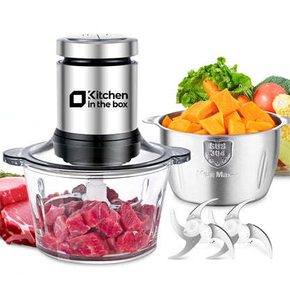 Kitchen in the box Mini Food Processor, Electric Meat Grinder & Food Chopper with 400W Powerful Veggie Chopper-One 3 Cup Bowl & S Blades for Meat/Fish/Vegetable/Baby Food
