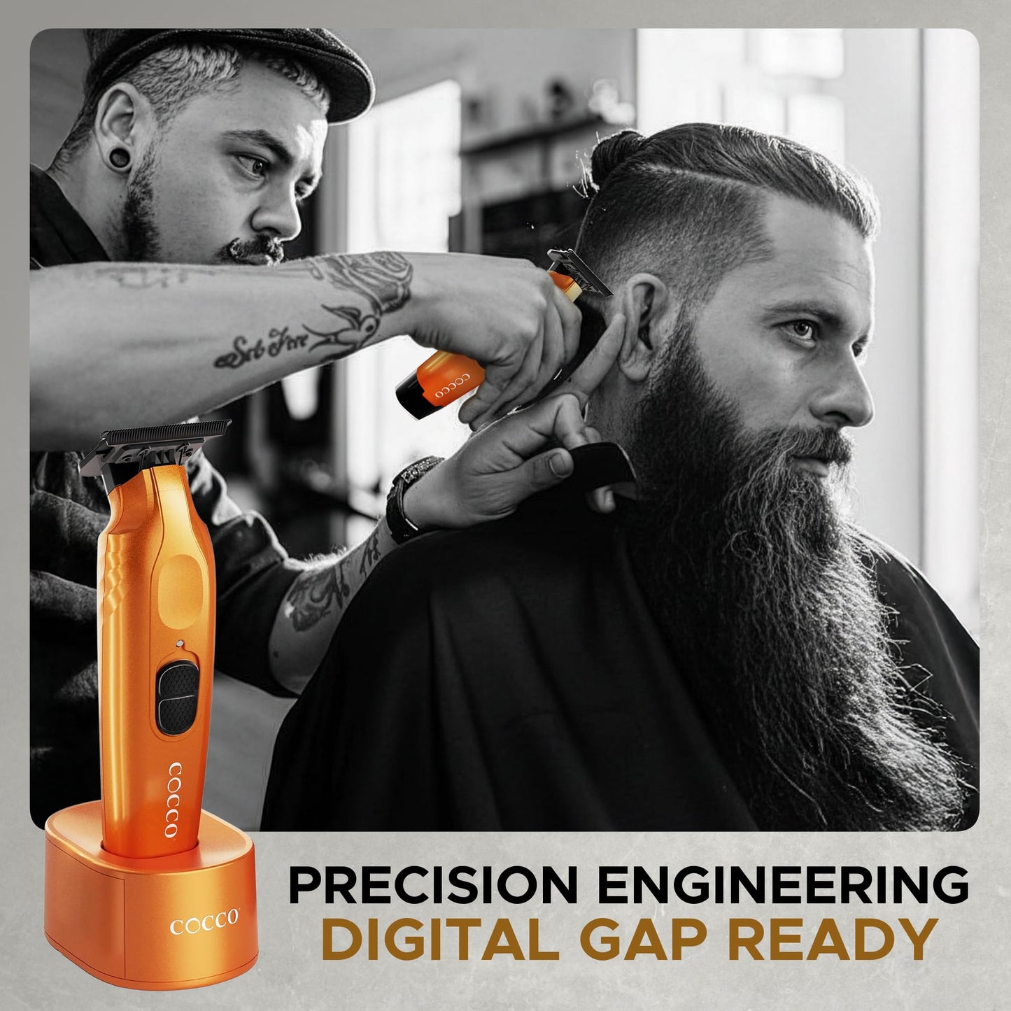 Cocco Hyper Veloce Pro Trimmer, Digital Gap Graphene Blade Edger, High-Torque Brushless BLDC Motor, Cordless, All-Metal Design, Lithium-Ion Battery, Charging Base Included, Orange