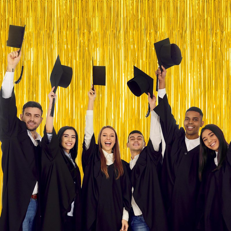 4 Pack 2026 Graduation Party Decorations, 3.28 x 7.05 Feet Gold Grad Curtains, Metallic Gold Backdrop Curtain Class of 2026 Backdrop Party Streamer, Congrad Backdrop Grad Decor 2026