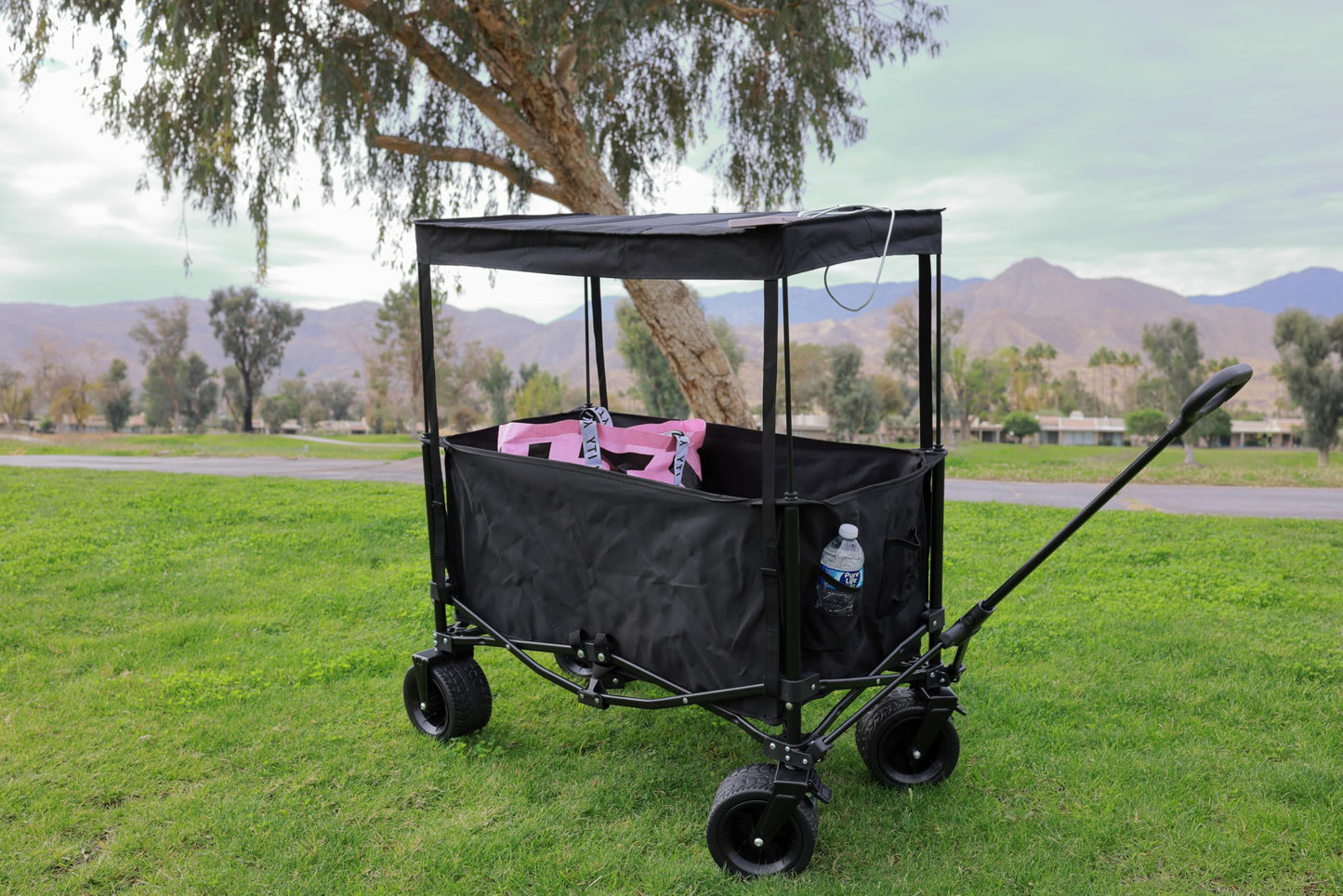 Nice C Wagon with Canopy, Collapsible Wagon, Foldable Wagons, 30W Portable Solar Panel w/USB, Type-C & DC Charging Cable, All-Terrain Wheels