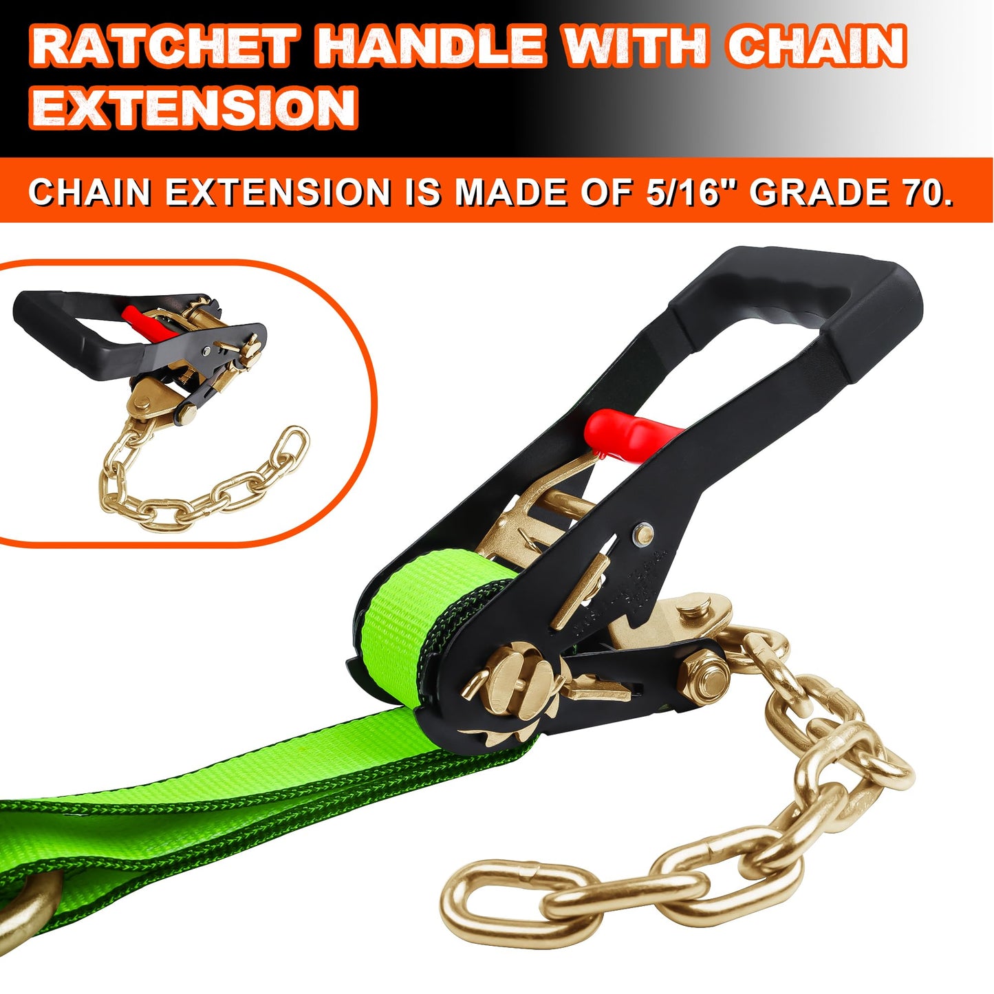 Mimanchi 2" x 12' RTJ Cluster Hook Ratchet Straps with 8 Point Chain, 4 Pack - Heavy Duty Tow Strap for Trucks, Trailers, and Car Haulers - Wheel Tie Down Straps for Tow Trucks & Auto Transport