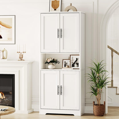 GarveeHome 70in Tall Kitchen Pantry Cabinet, Storage Cabinet with Doors and Adjustable Shelves, Freestanding Cupboard for Living Room, Dining Room, Bathroom, White