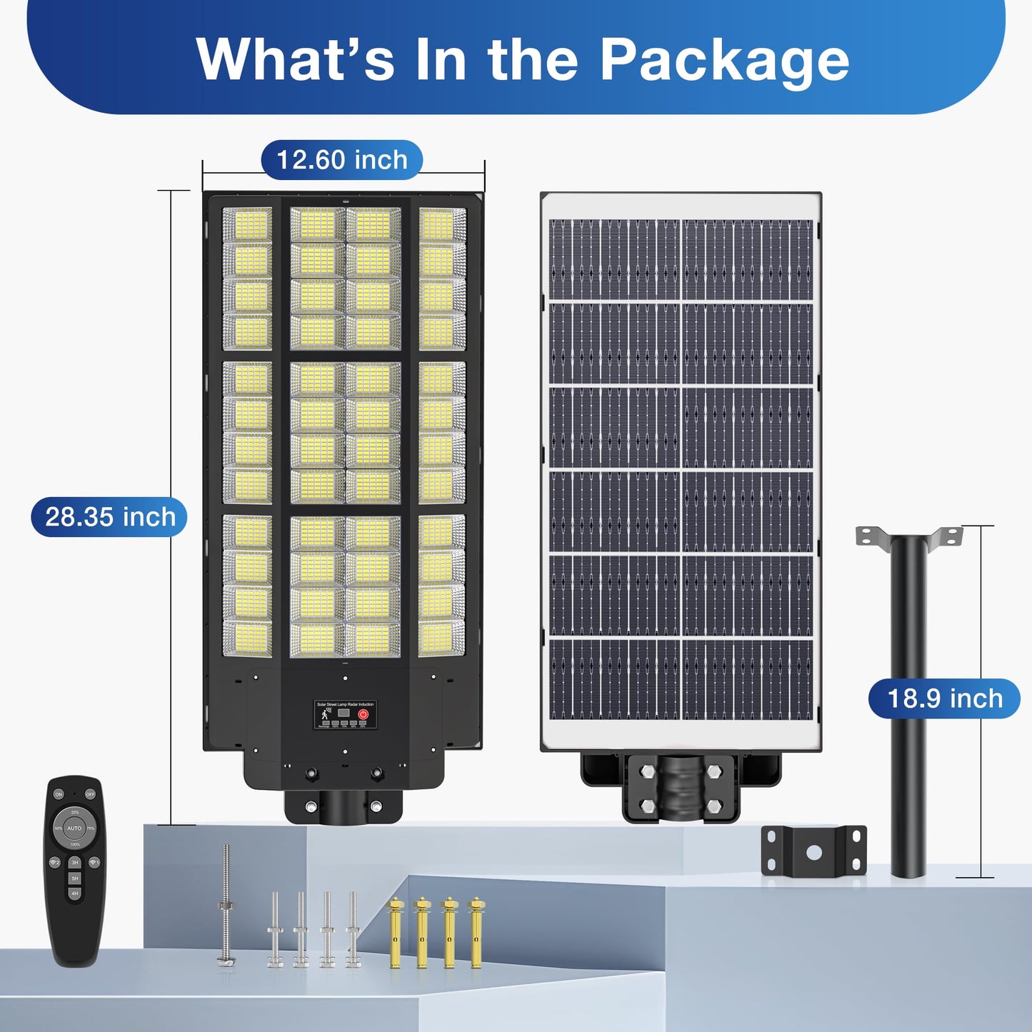 WYWNA 15000W Solar Street Light - 7000K Solar Lights Outdoor Dusk to Dawn, Solar Flood Lights Outdoor with Motion Sensor, Wide Angle IP66 Waterproof with Remote Control
