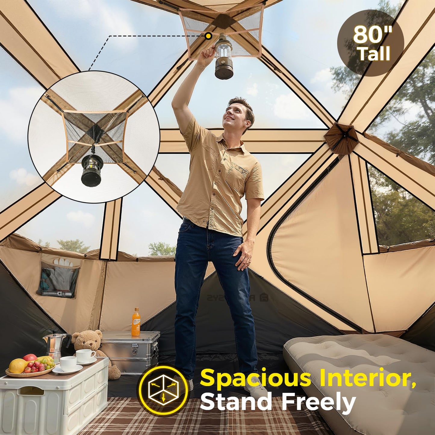 Camping Tent, 4 Person Tent for Camping, Setup in 60 Seconds, 4 Person Pop up Tents, Hub Tents, Water-Resistant, Windproof, Instant Cabin Tents with Rainfly & Carry Bag for Outdoor Camping