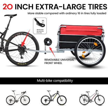 KEIKI Bike Cargo Trailer, Aluminum Luggage Cart, Heavy Duty 220 lbs Bicycle Wagon Cart, Folding Groceries Hauler with Safe Hitch System, Removable Cover, Oxford Fabric for Cycling Travel, Black+Red