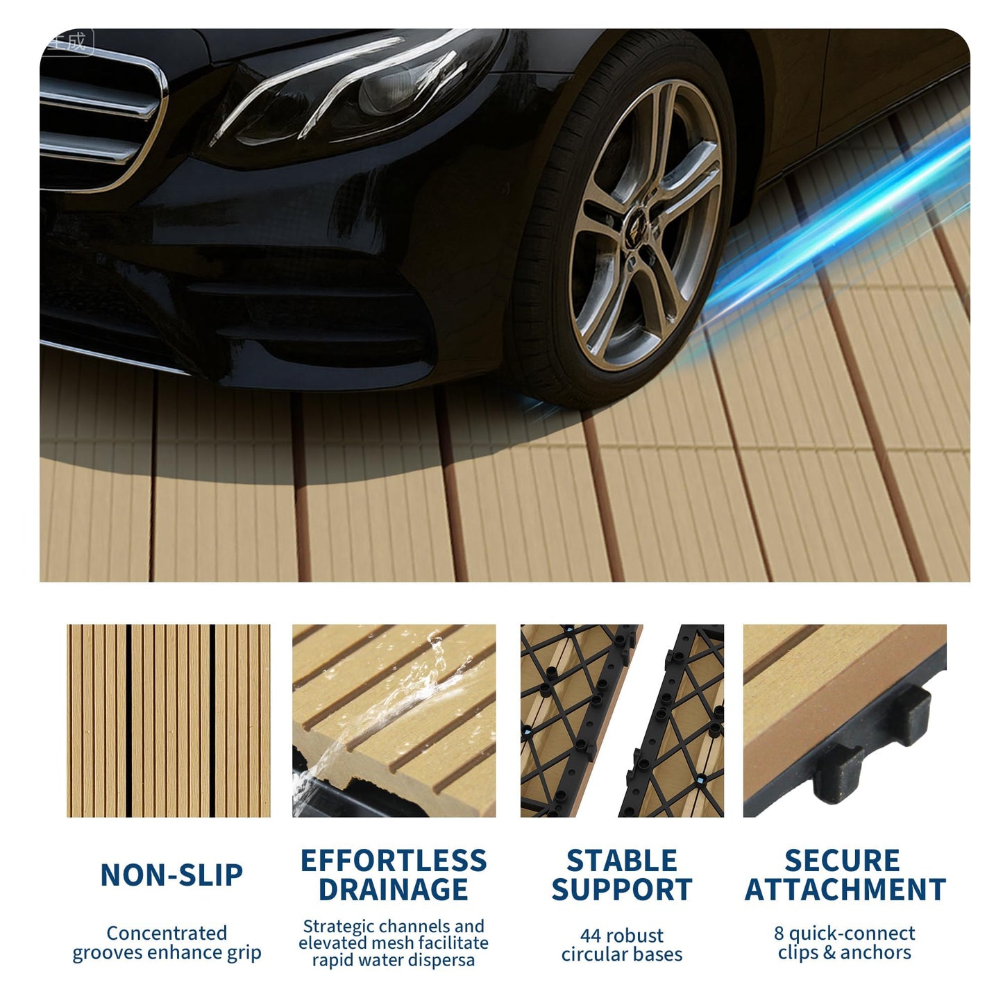 12”X12” Interlocking Deck Tiles Outdoor Waterproof Patio Flooring – Durable Composite Plastic Floor Tiles with Drainage Base, Snap Together DIY for Balcony, Pool, Backyard, Garden, Porch, 27PCS, Brown
