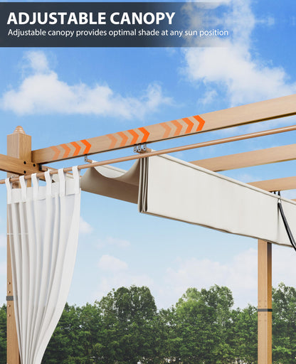 Garvee 10x13 ft Outdoor Retractable Pergola with Canopy and Side Mesh Screen, Upgraded Wood-Grain Post Aluminum Pergola, Modern Pavilion for Backyard, Patio, Porch, Grape Trellis, Beige+White