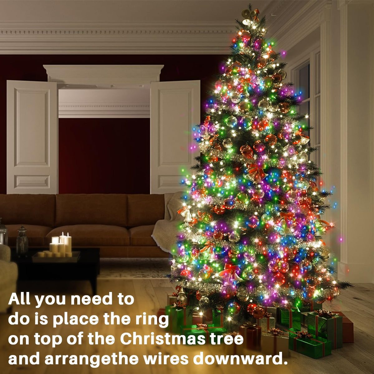 VIL Christmas Tree Lights, 8.2Ft 16 Line 448 LED, Dimmable Multicolor Waterfall String Light, Model SW-LSL-2.5-448