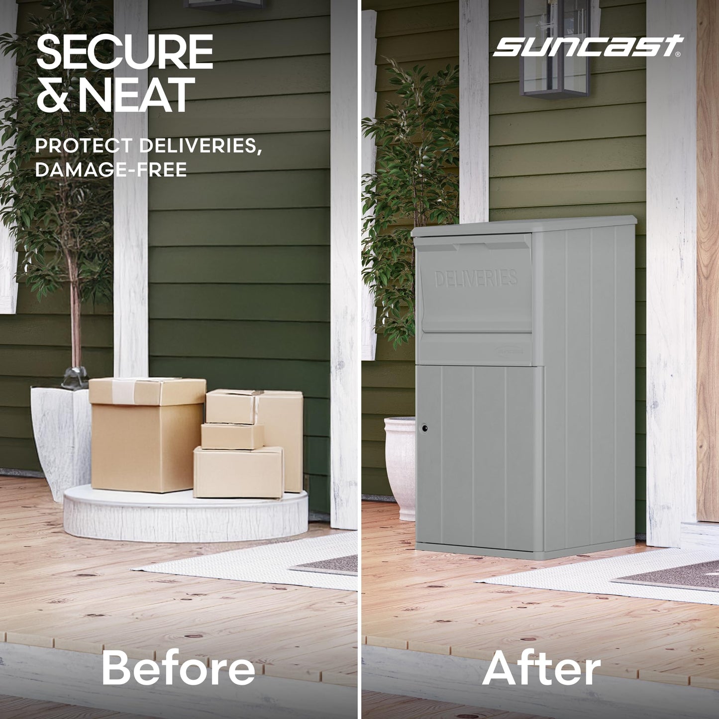 Suncast 33.5-Gallon Capacity Package Delivery Box, Parcel Drop Box with Lock, Weather Resistant Outdoor Storage Solution for Secure Package Deliveries, Made in USA