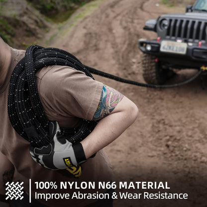 SAMOUT Kinetic Reflective Recovery Rope (48000Lbs 1in x 30ft), Extreme Duty 30% Elasticity Energy Snatch Strap for 4x4 Offroad Vehicle (1in * 30ft Recovery Rope with Soft Shackle)