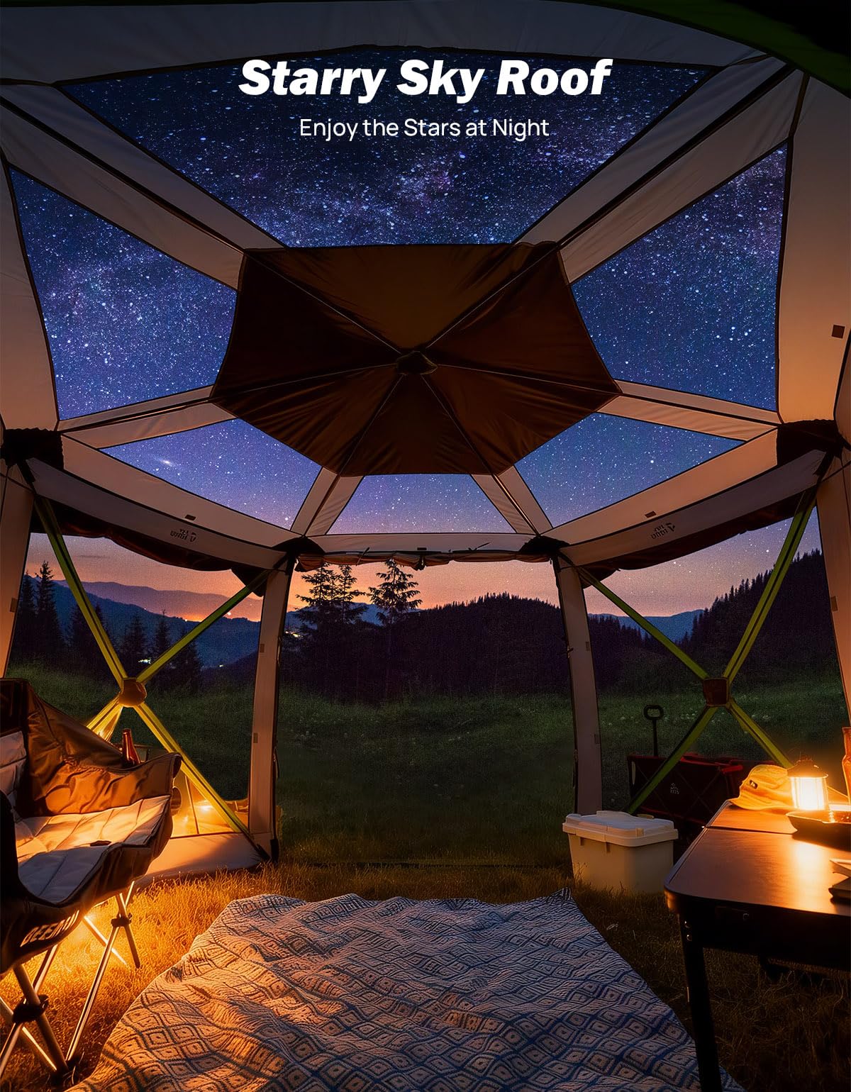 JOYTUTUS Dual-Use Pop up SUV Tent for Camping, 11FT x 11FT Big Space 2 Rooms Car Tent for Family, Outdoor Gazebo with 4 Sides Screen, 2 Doors, Portable Carry Bag, Gray Green