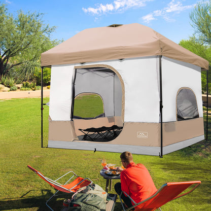 KAMPKEEPER Camping Inner Tent for Pop Up Canopy, Converts 10'x10' Straight Leg Canopy into Camping Tent–Fully Vented Roof(Top & Frame NOT Included) (Khaki, Classic)