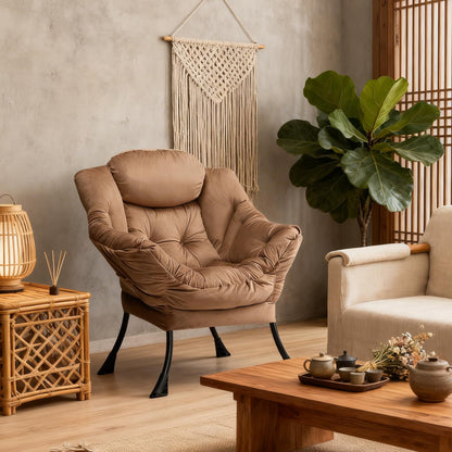 HollyHOME Lazy Chair with Armrest and Side Pocket, Comfy Accent Lounge Chair,Leisure Sofa Armchair for Living Room, Bedroom, Dorm, or Small Spaces, Oversized Reading Sofa Chair,Velvet Taupe Brown