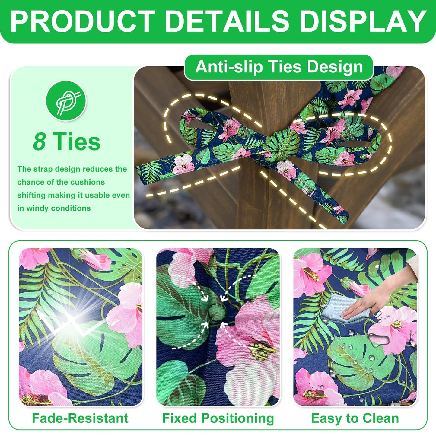 Boaisdus Porch Swing Cushions 48 inch Waterproof & Fade Resistant Thicken 5" Outdoor Swing Cushions 2 Seater Replacement with Backrest & Ties Patio Swing Cushions for Outdoor Furniture (Green Leaves)