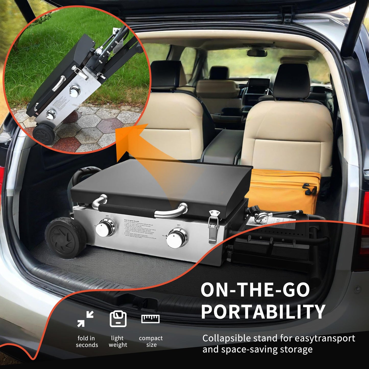 30" Flexible Portable Propane Gas Griddle with Lid – 2 Burners 30,000 BTU Cooking Area Station, 30 Inch Large Griddle with Side Prep Shelf & Rear Grease System for Outdoor BBQ & Camping