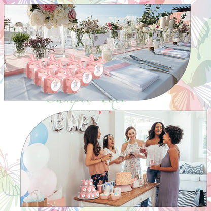 MTLEE 24 Sets Elephant Baby Shower Candle Favors Small Bubble Candle Baby Shower Favors for Guests Tea Candles Bulk with Stylish Ribbons Cards Gifts Party Decoration(Pink,Elephant)