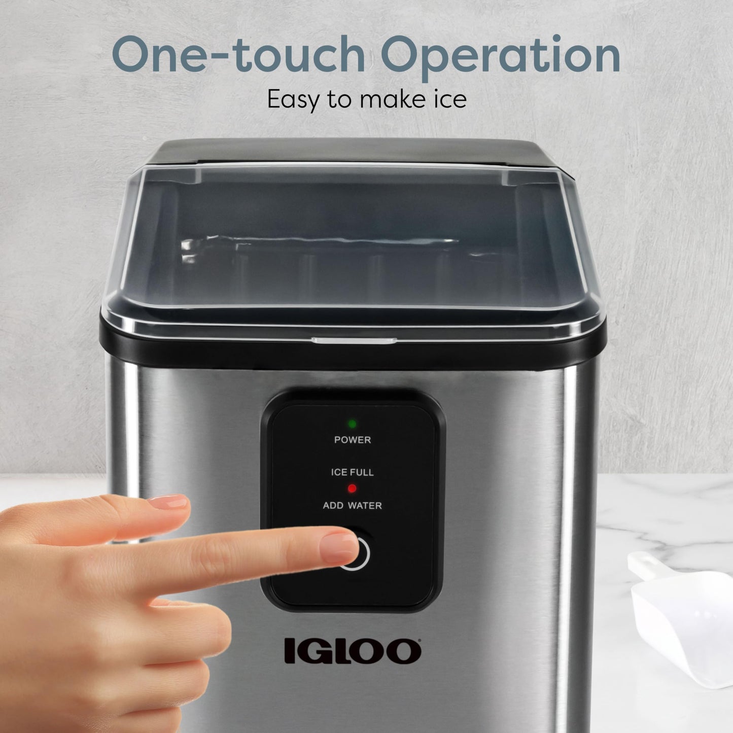 Igloo Portable Ice Maker with Scoop - Countertop Ice Maker with LED Control Panel & 1.5 Quart Water Tank - Ice Cube Maker Produces 26 Lbs. of Ice in 24 Hours with 9 Large or Small Cubes in 7 Minutes