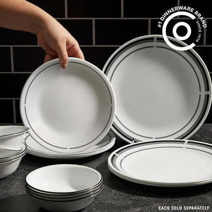 Corelle 6-Piece Round Lunch Plates - Lightweight Vitrelle Glass, Chip & Scratch Resistant, Dishwasher Safe | Brasserie Design