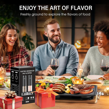 Skiennix Electric Salt and Pepper Grinder Set - Automatic Shakers with 6-Level Coarseness | Black