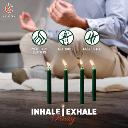 Candle Charisma 100 Green Spell Candles - 4" Unscented Paraffin Chime Candles, Smokeless & Dripless, Colored Candles, 1.5 Hours Burn Time 0.4" Thick Taper Candles for Rituals,Birthdays and Parties