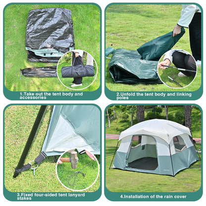 DanCoom Tents 4/6 Person, Easy Setup Waterproof Camping Tent with Rainfly, Portable Double Layer Large Family Tent for Camping Backyard Outdoor & Hiking-10'X9'X75in(H)