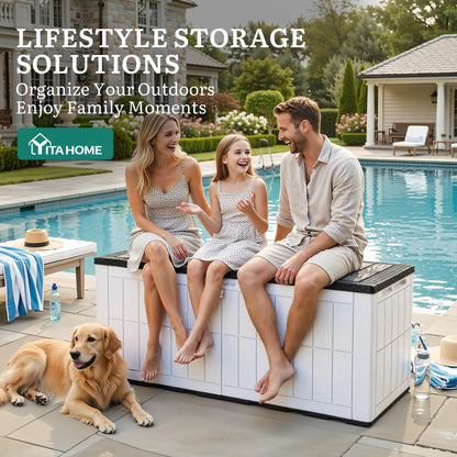YITAHOME 134 Gallon Large Outdoor Storage Box with Lock, Waterproof Resin Deck Box w/Hydraulic Piston for Garden Tools, Pool Accessories & Cushions(Black & Grayish-White)