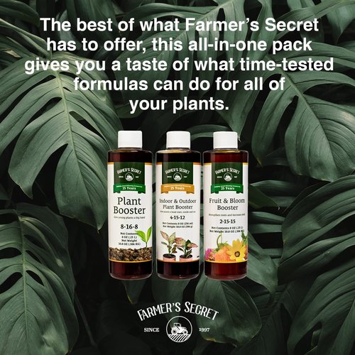Farmer’s Secret - All-in-One Plant Booster Set | 3 Bottles of Indoor, Outdoor & Fruit Boosters (8 Oz Each)