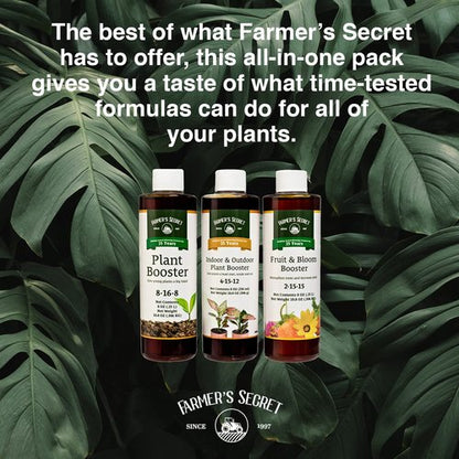 Farmer’s Secret - All-in-One Plant Booster Set | 3 Bottles of Indoor, Outdoor & Fruit Boosters (8 Oz Each)